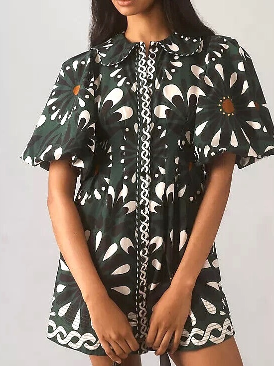 FARM Rio Dresses & Skirts - Farm Rio Green Floral Puff-Sleeve Mini Dress